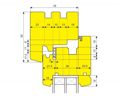 Фрезы для изготовления оконного блока WE17N20 сечением 78 x 82 мм (фурнитура 12/18-9, водоотливная шина Donau 22F)